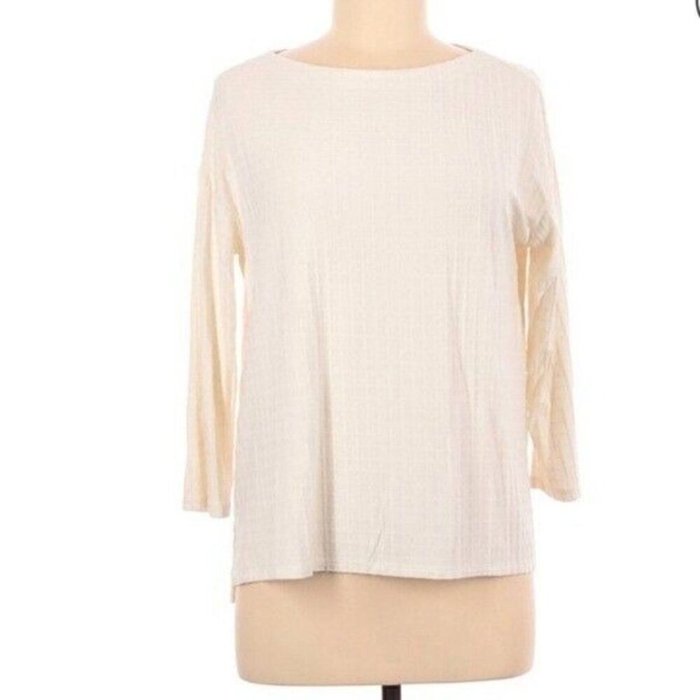 J. JILL S Wearever Collection Small Cream Check Boatneck Blouse Stretch